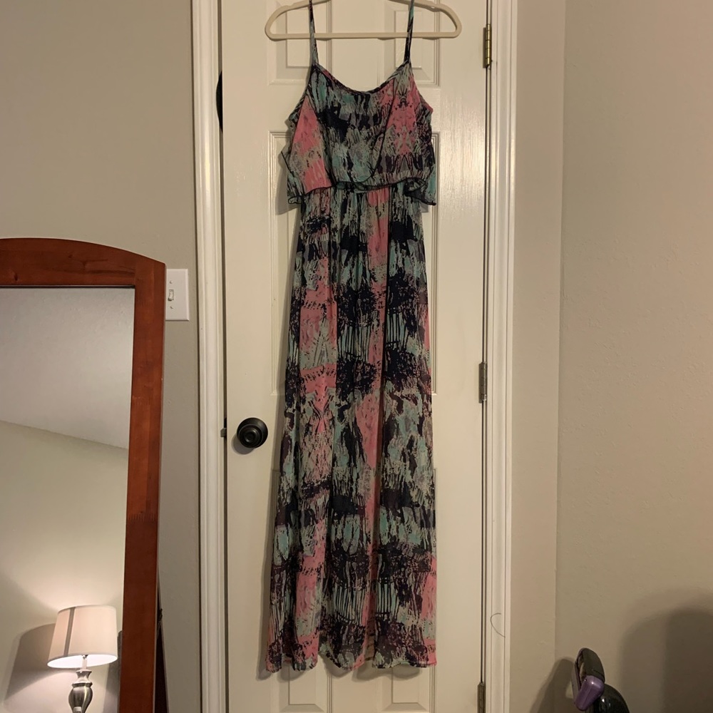 Pink & blue maxi dress